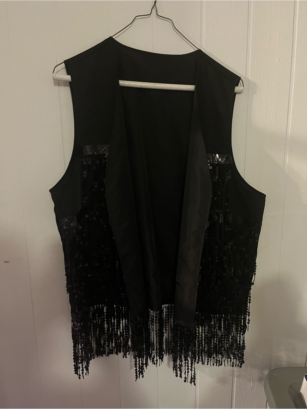 Black Sequin Fringe Open Vest